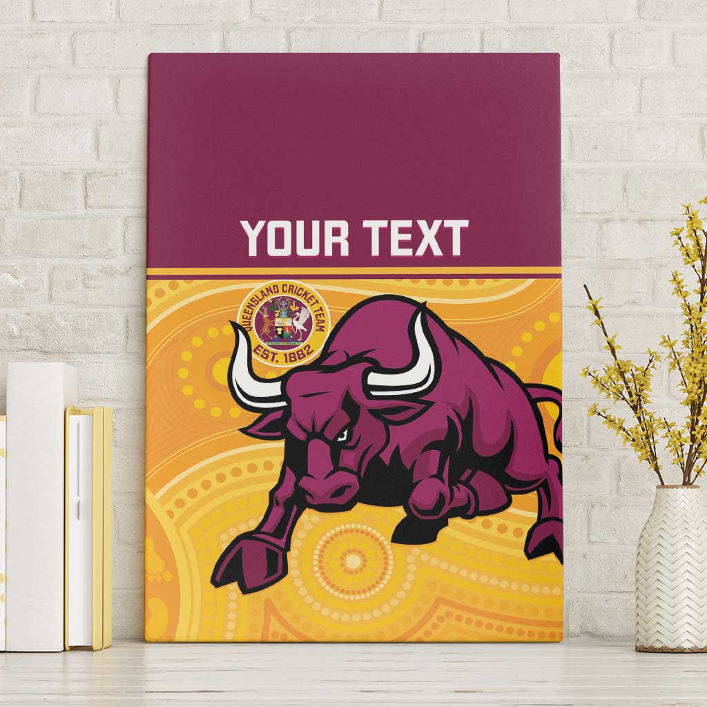 Custom Australia Queensland Cricket Canvas Wall Art Go Bulls - Aboriginal Art