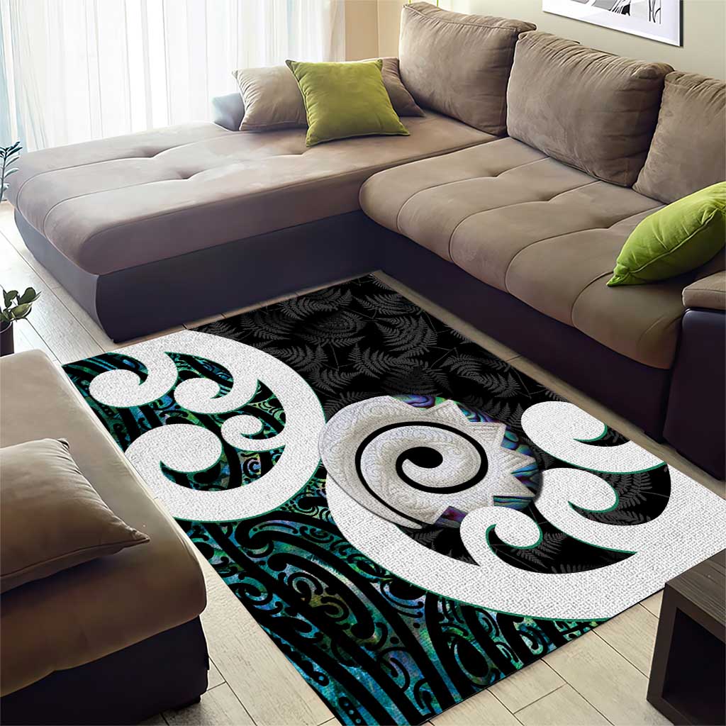 Aotearoa Koru Area Rug Cyan Maori Paua Shell Mix Silver Fern