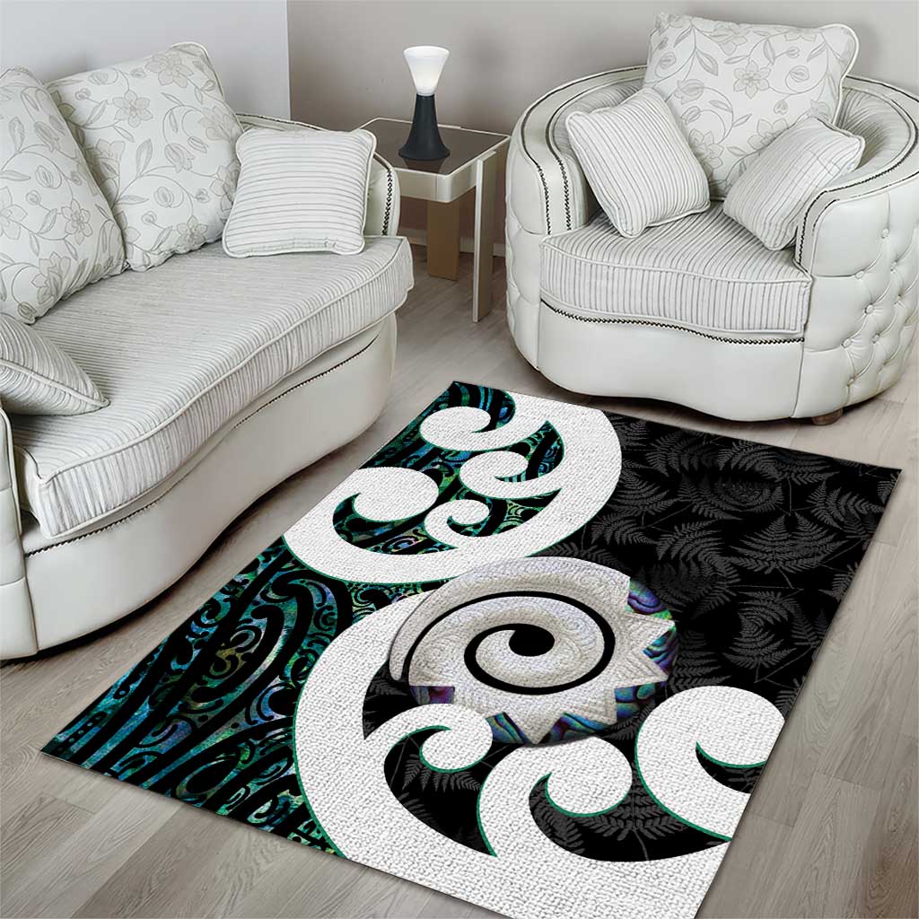 Aotearoa Koru Area Rug Cyan Maori Paua Shell Mix Silver Fern