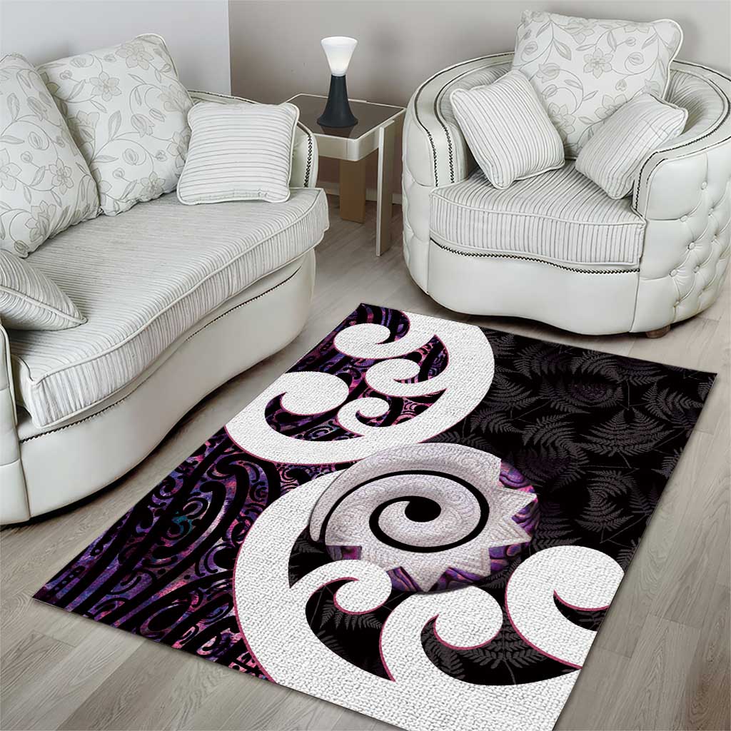 Aotearoa Koru Area Rug Purple Maori Paua Shell Mix Silver Fern