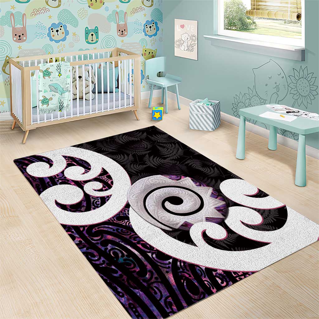 Aotearoa Koru Area Rug Purple Maori Paua Shell Mix Silver Fern