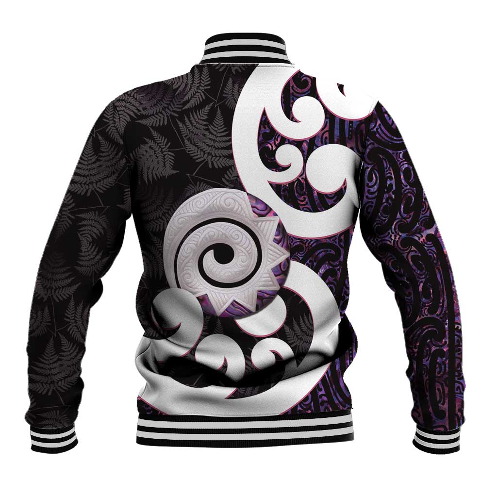 Aotearoa Koru Baseball Jacket Purple Maori Paua Shell Mix Silver Fern