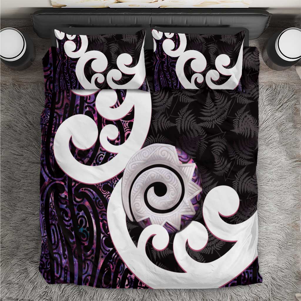 Aotearoa Koru Bedding Set Purple Maori Paua Shell Mix Silver Fern