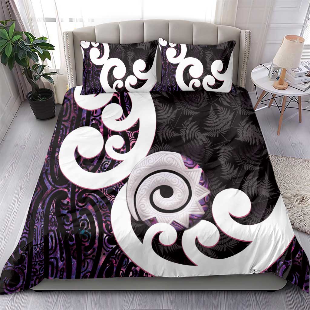 Aotearoa Koru Bedding Set Purple Maori Paua Shell Mix Silver Fern