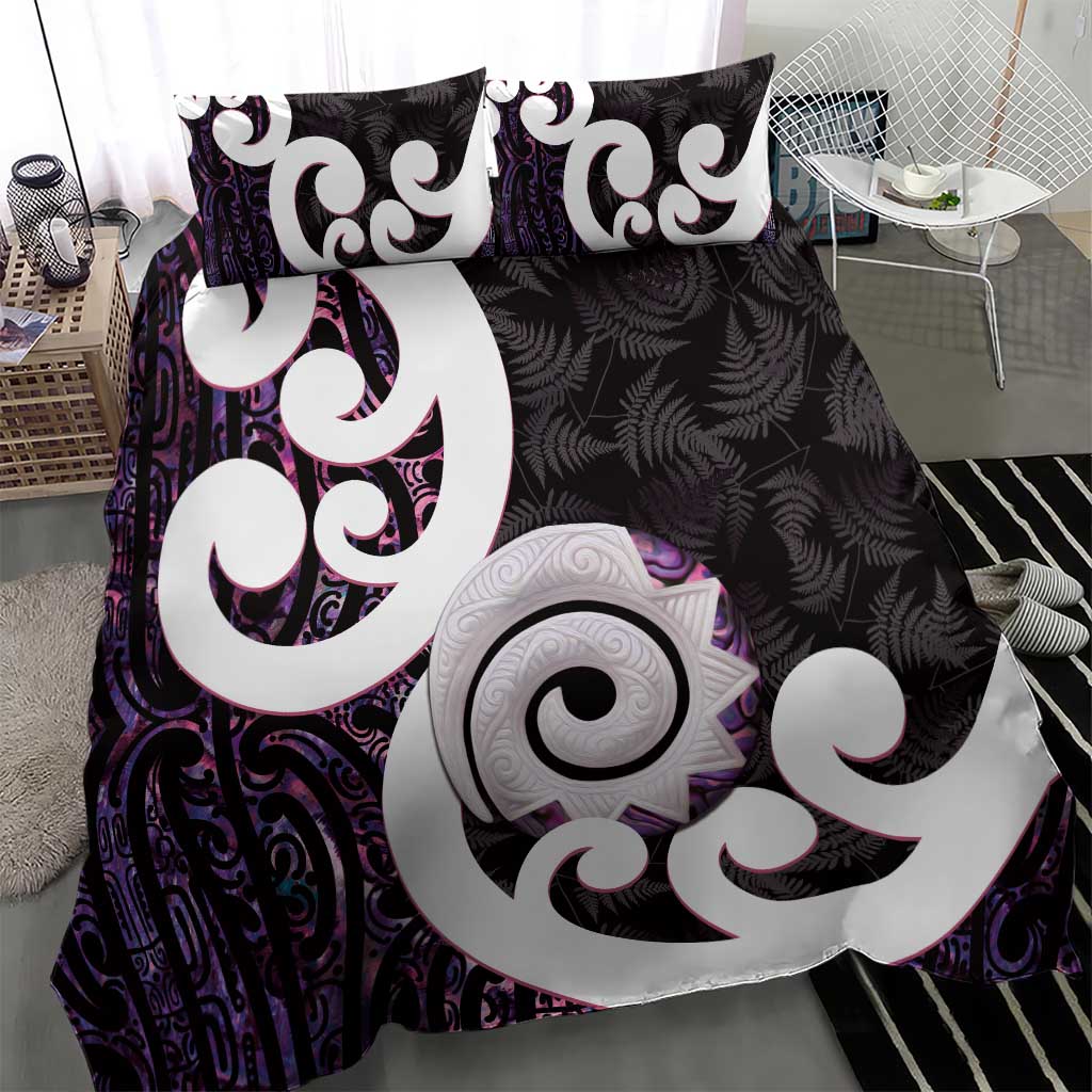 Aotearoa Koru Bedding Set Purple Maori Paua Shell Mix Silver Fern