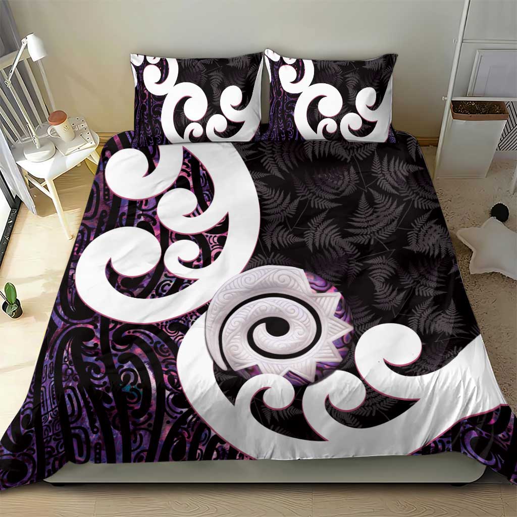 Aotearoa Koru Bedding Set Purple Maori Paua Shell Mix Silver Fern