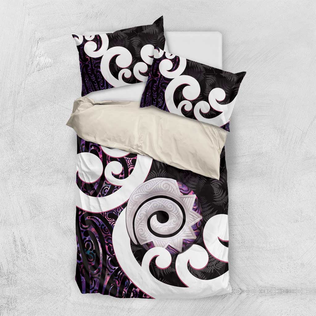 Aotearoa Koru Bedding Set Purple Maori Paua Shell Mix Silver Fern