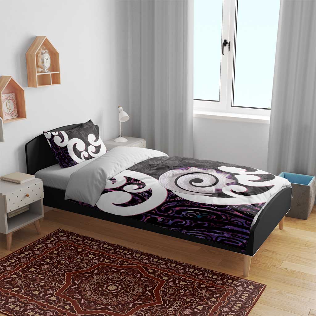 Aotearoa Koru Bedding Set Purple Maori Paua Shell Mix Silver Fern