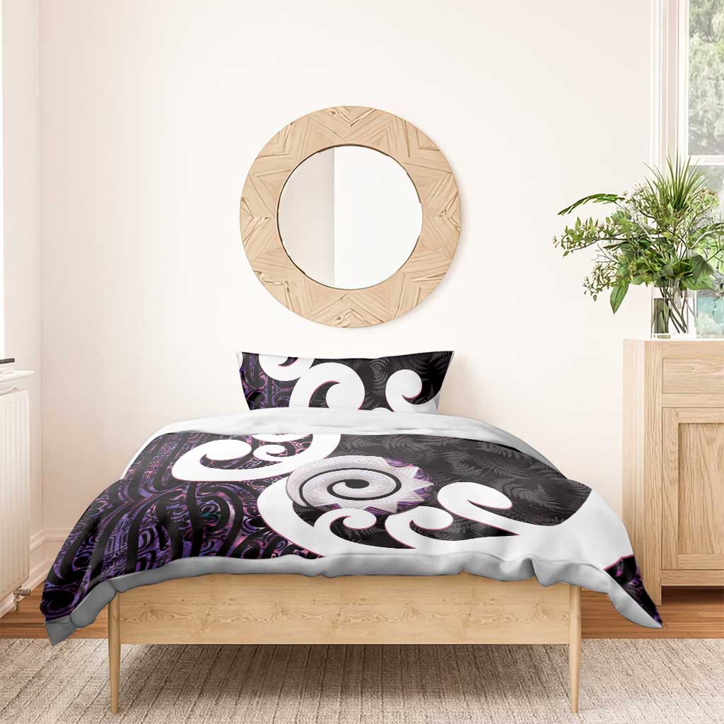 Aotearoa Koru Bedding Set Purple Maori Paua Shell Mix Silver Fern