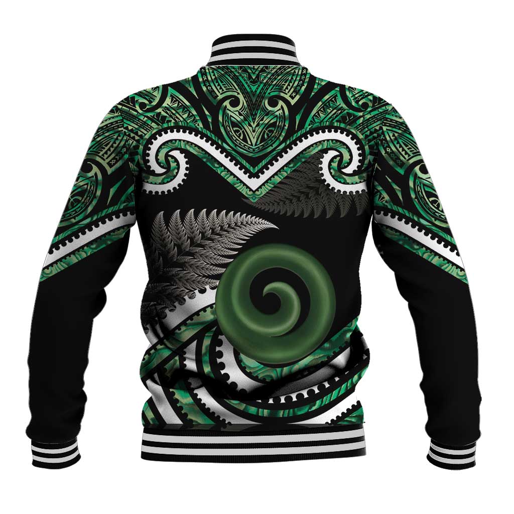 Koru Pounamu Aotearoa Baseball Jacket Maori Paua Shell Mix Silver Fern