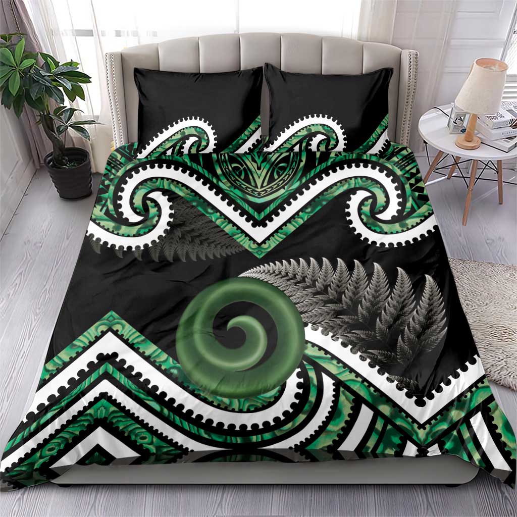 Koru Pounamu Aotearoa Bedding Set Maori Paua Shell Mix Silver Fern