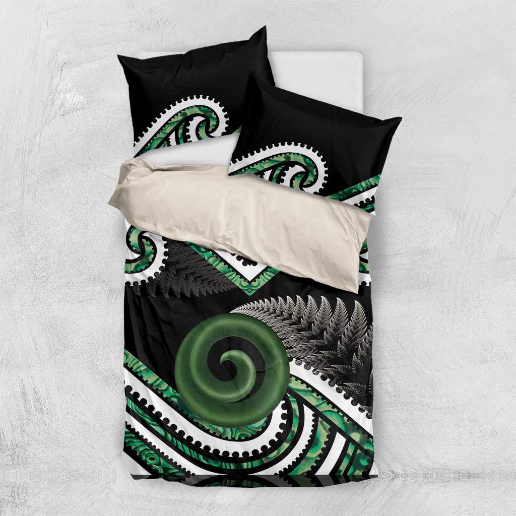 Koru Pounamu Aotearoa Bedding Set Maori Paua Shell Mix Silver Fern