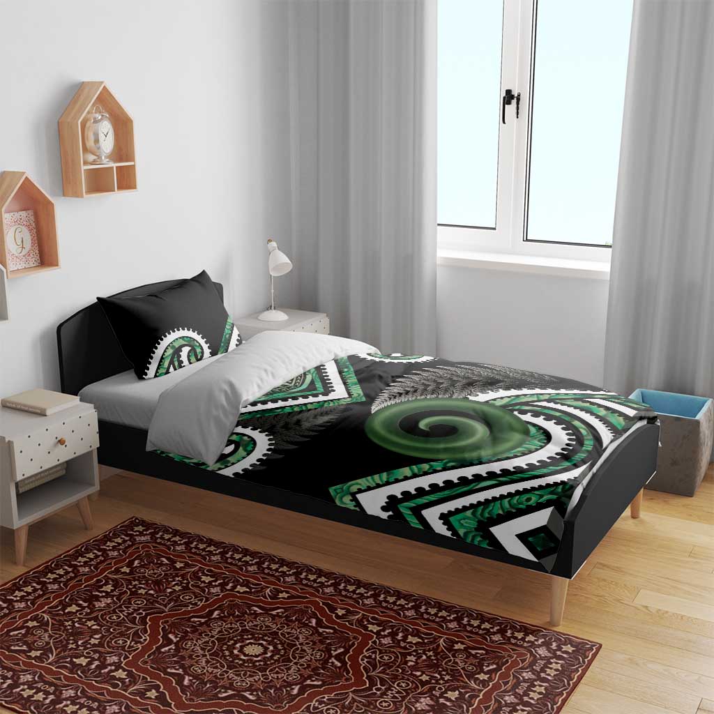 Koru Pounamu Aotearoa Bedding Set Maori Paua Shell Mix Silver Fern