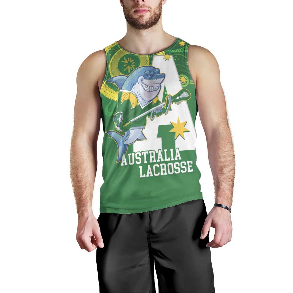 Custom Australia Lacrosse Men Tank Top Go Aussie Shark Aboriginal Art