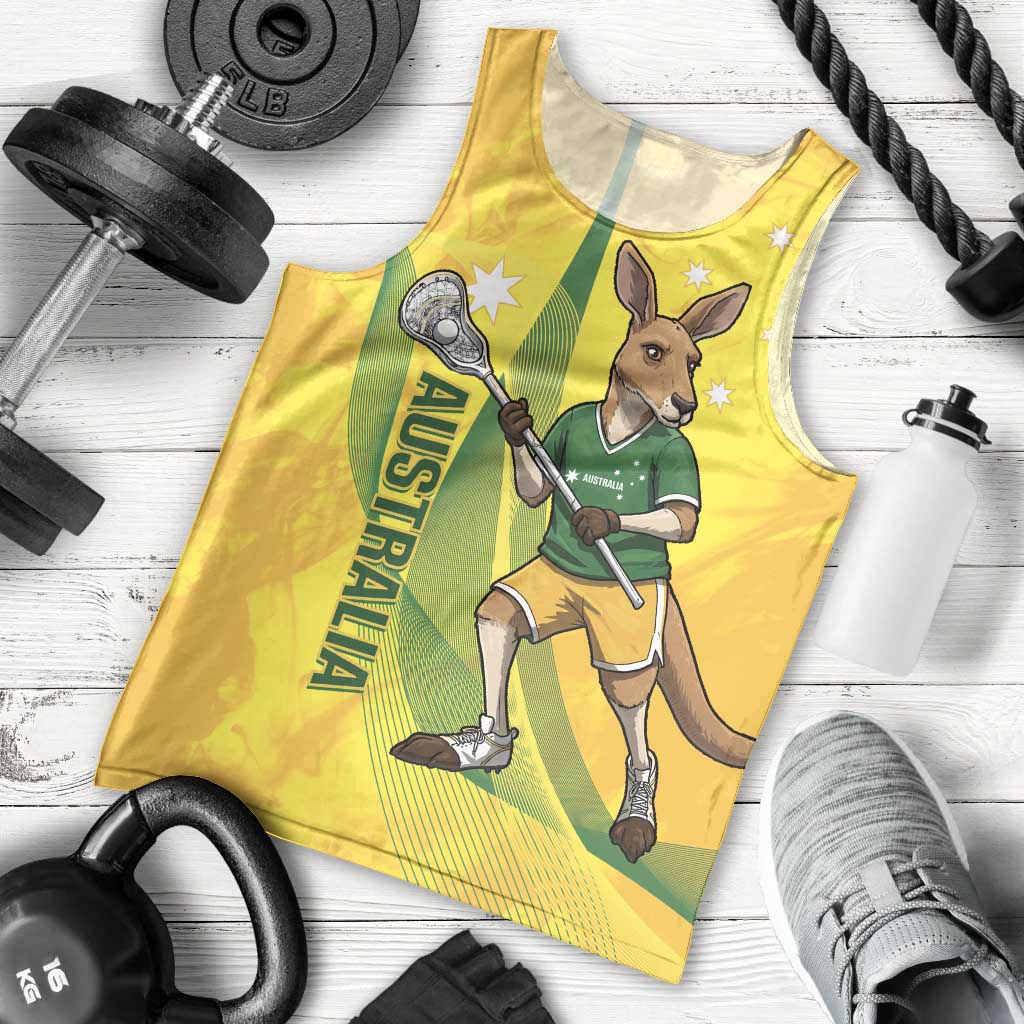 Personalised Australia Lacrosse Men Tank Top Go Aussie Kangaroo Dynamic Style