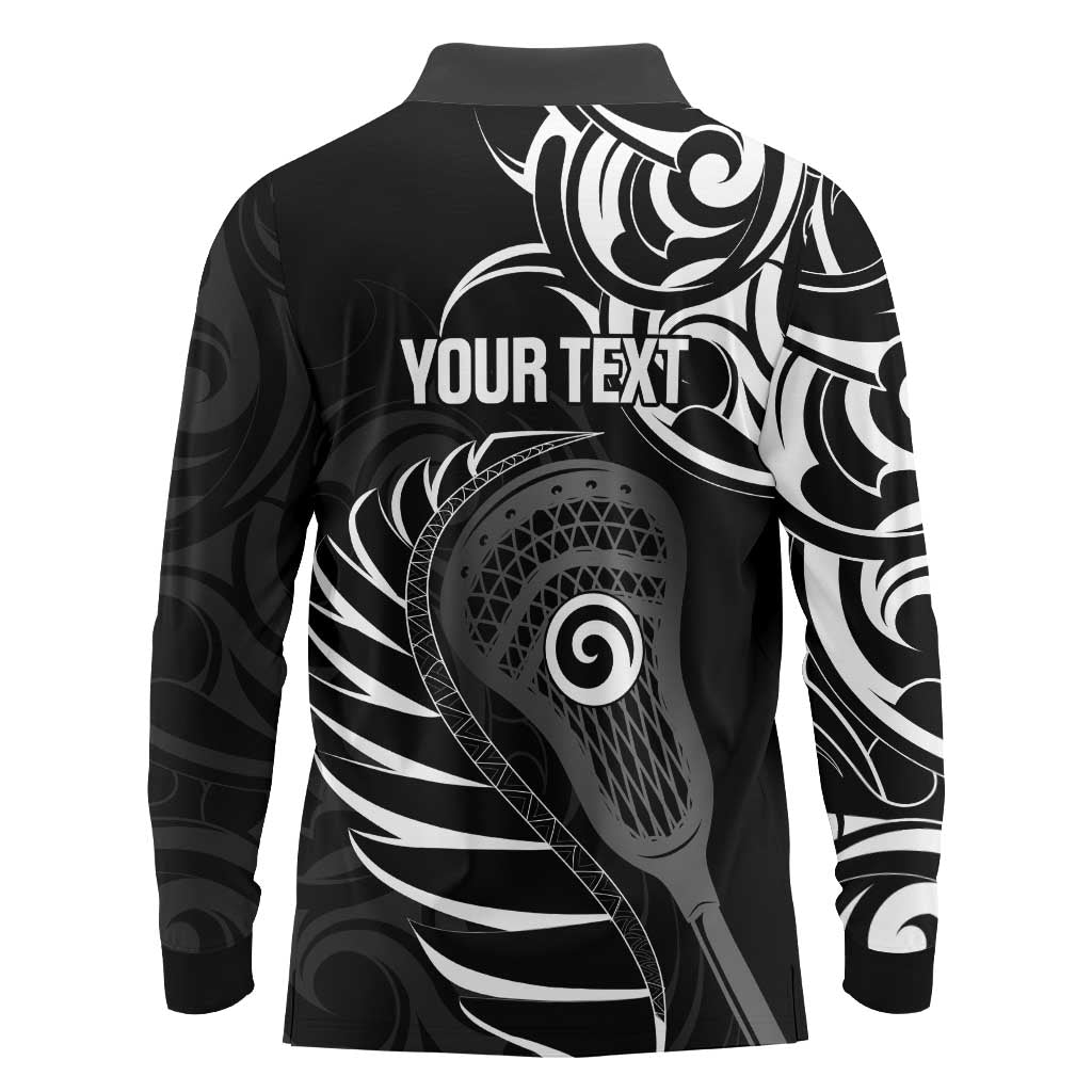 Personalised New Zealand Silver Fern Lacrosse Long Sleeve Polo Shirt Aotearoa Maori Pattern