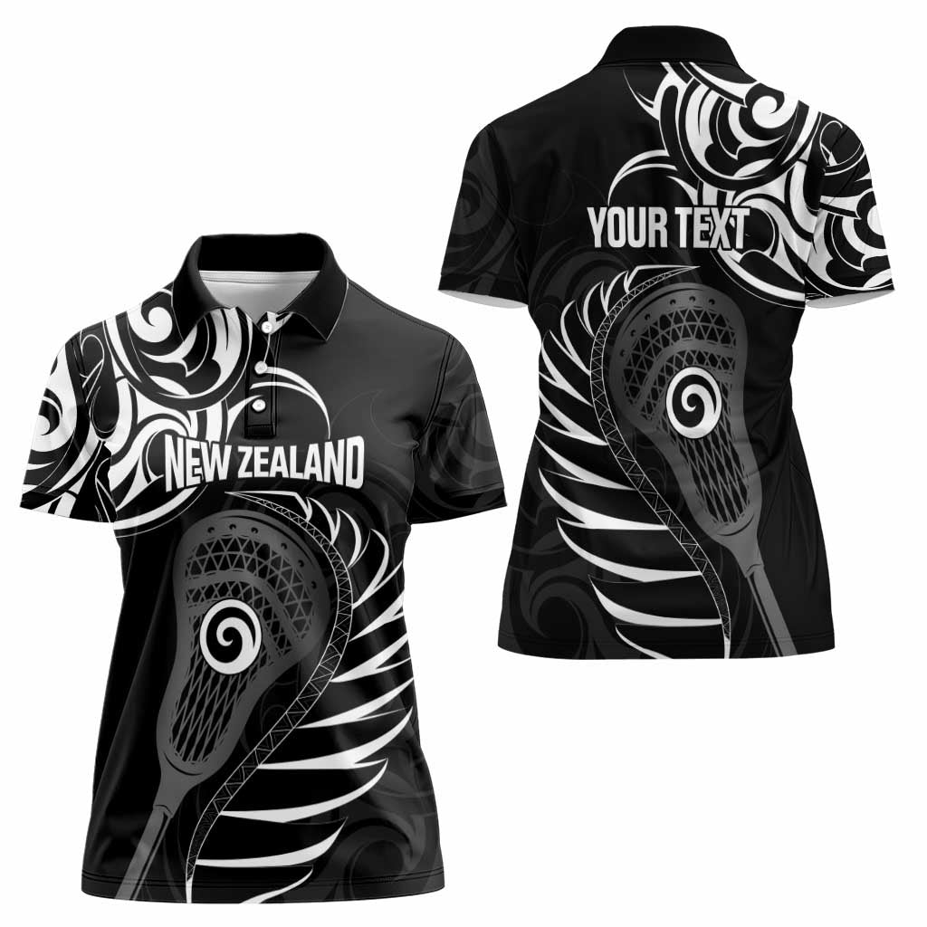 Personalised New Zealand Silver Fern Lacrosse Women Polo Shirt Aotearoa Maori Pattern