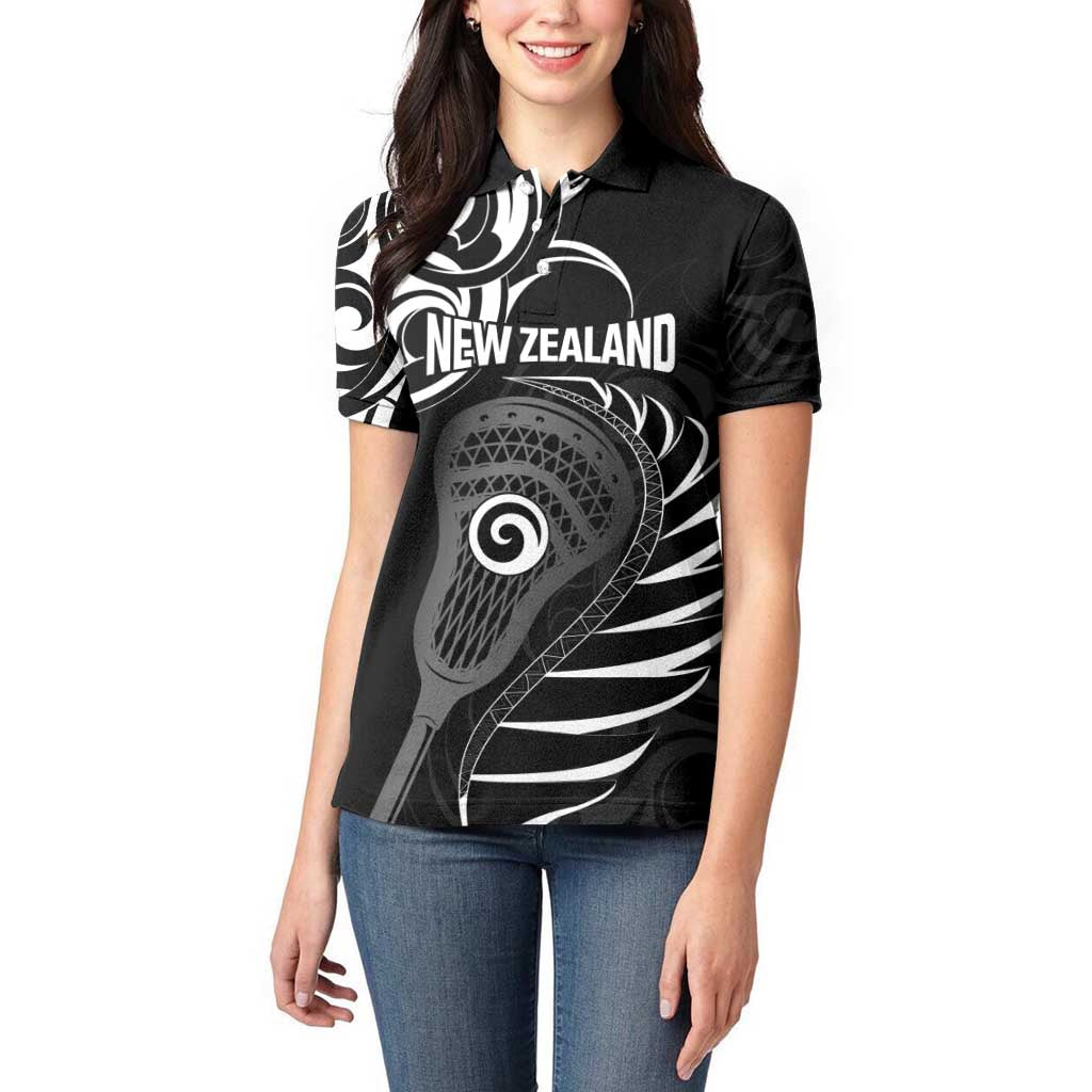 Personalised New Zealand Silver Fern Lacrosse Women Polo Shirt Aotearoa Maori Pattern