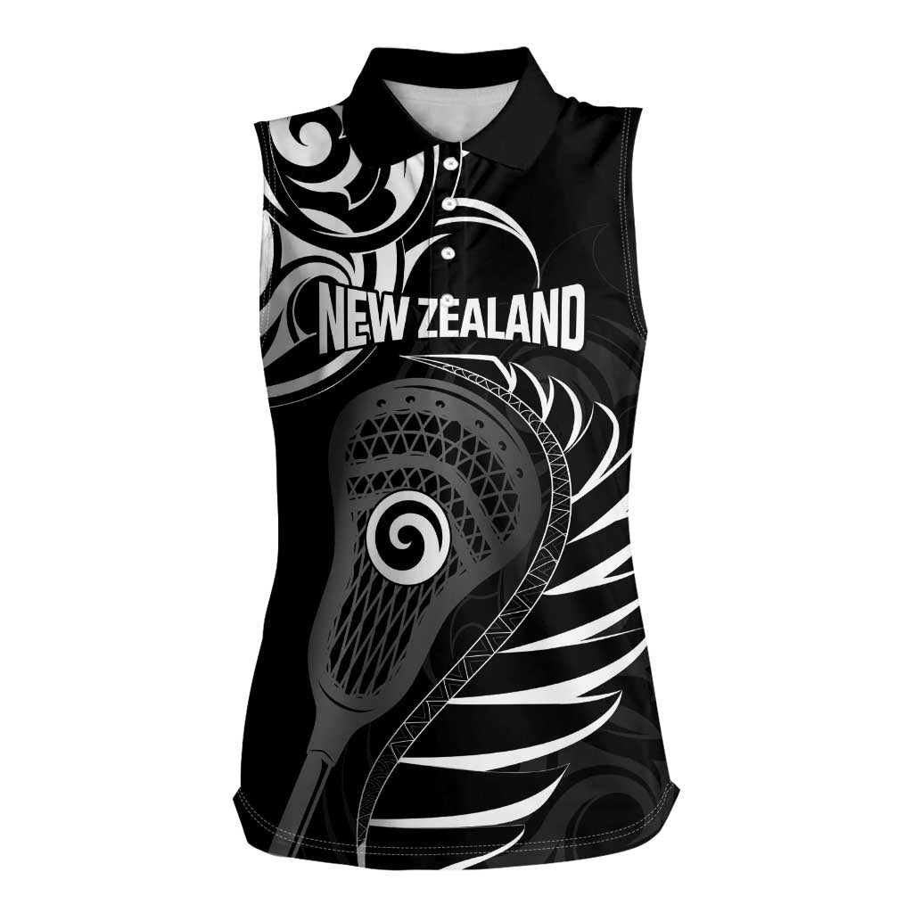 Personalised New Zealand Silver Fern Lacrosse Women Sleeveless Polo Shirt Aotearoa Maori Pattern