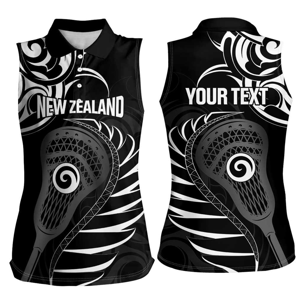 Personalised New Zealand Silver Fern Lacrosse Women Sleeveless Polo Shirt Aotearoa Maori Pattern