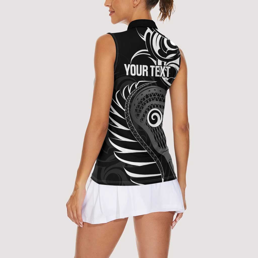 Personalised New Zealand Silver Fern Lacrosse Women Sleeveless Polo Shirt Aotearoa Maori Pattern