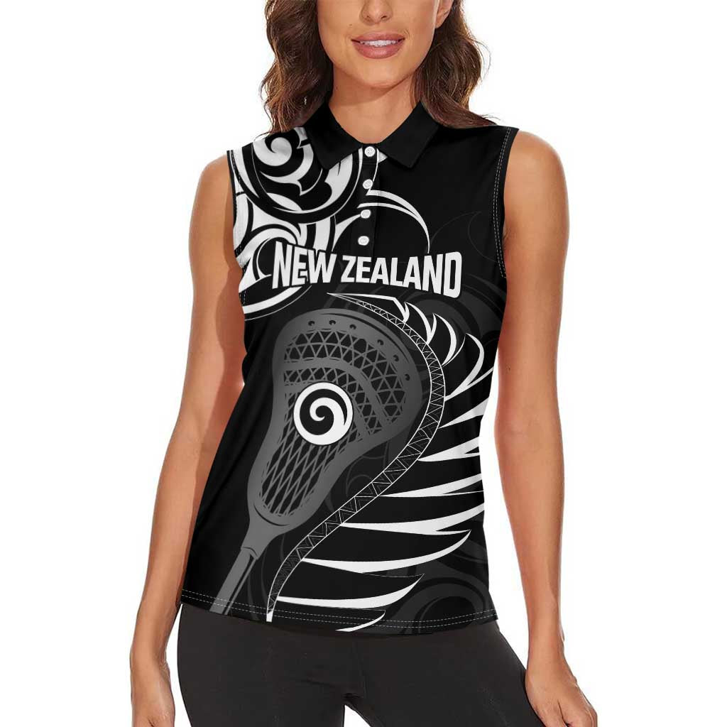 Personalised New Zealand Silver Fern Lacrosse Women Sleeveless Polo Shirt Aotearoa Maori Pattern