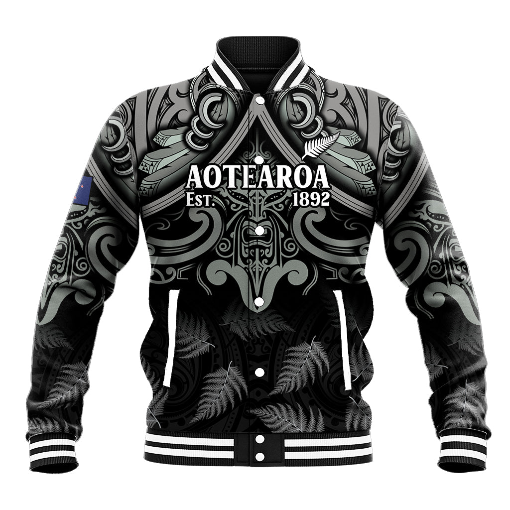 Custom New Zealand Silver Fern Rugby Baseball Jacket All Black Since 1892 Aotearoa Moko Maori