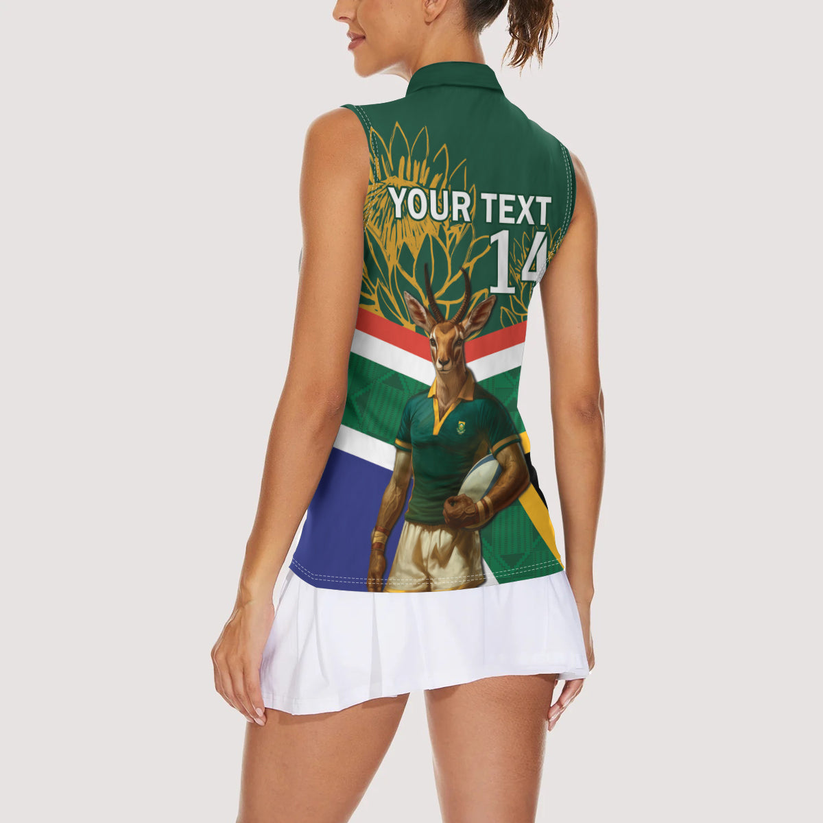 Custom South Africa Rugby Women Sleeveless Polo Shirt 2024 Go Springboks Mascot African Pattern