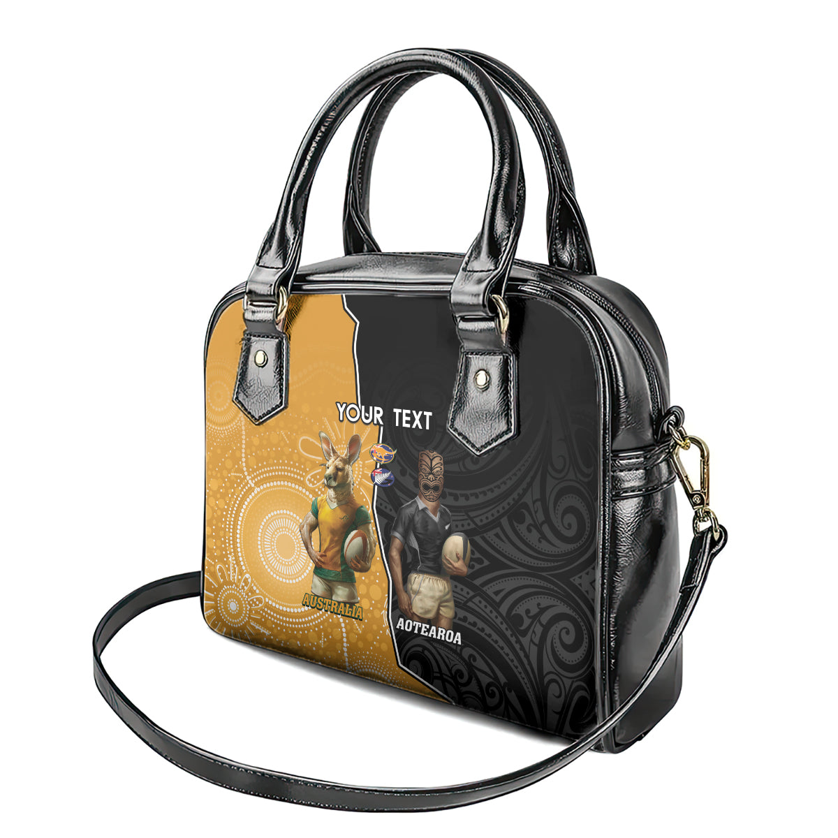 Personalised New Zealand And Australia Rugby Shoulder Handbag 2024 All Black Wallabies Mascots Together