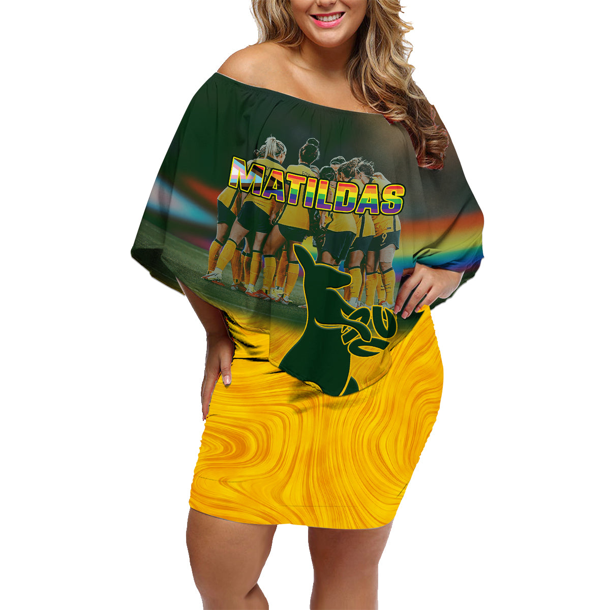 Matildas Pride Family Matching Off Shoulder Short Dress and Hawaiian Shirt LGBT Kangaroo Australian Proud LT14