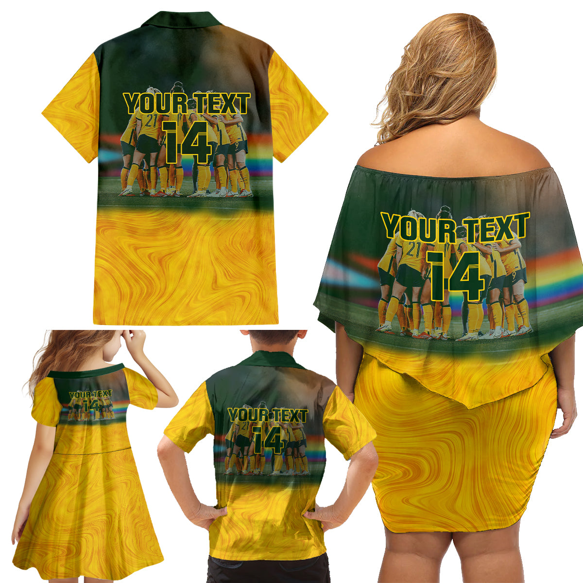 Custom Matildas Pride Family Matching Off Shoulder Short Dress and Hawaiian Shirt LGBT Kangaroo Australian Proud LT14