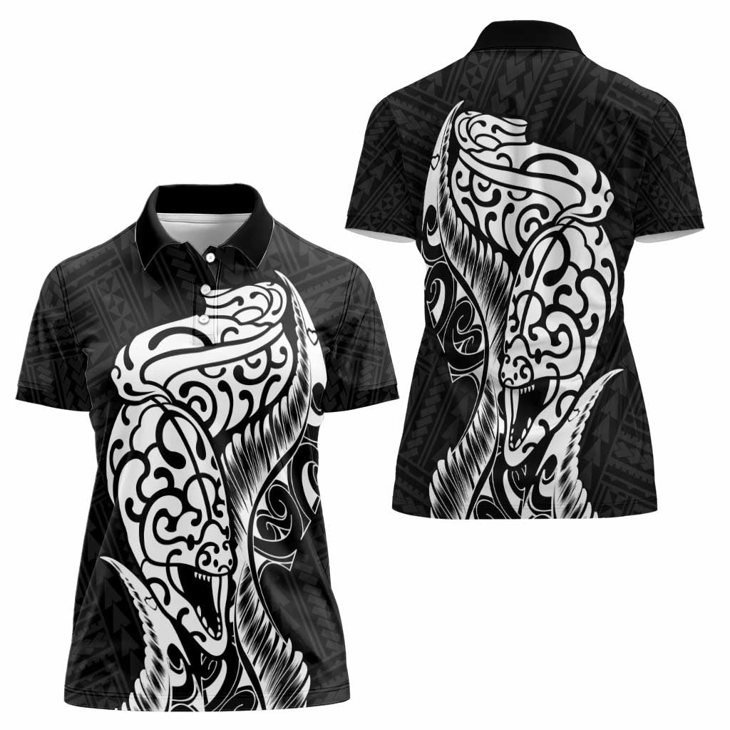 New Zealand Eel Women Polo Shirt Tuna Aotearoa Maori Patten - Black