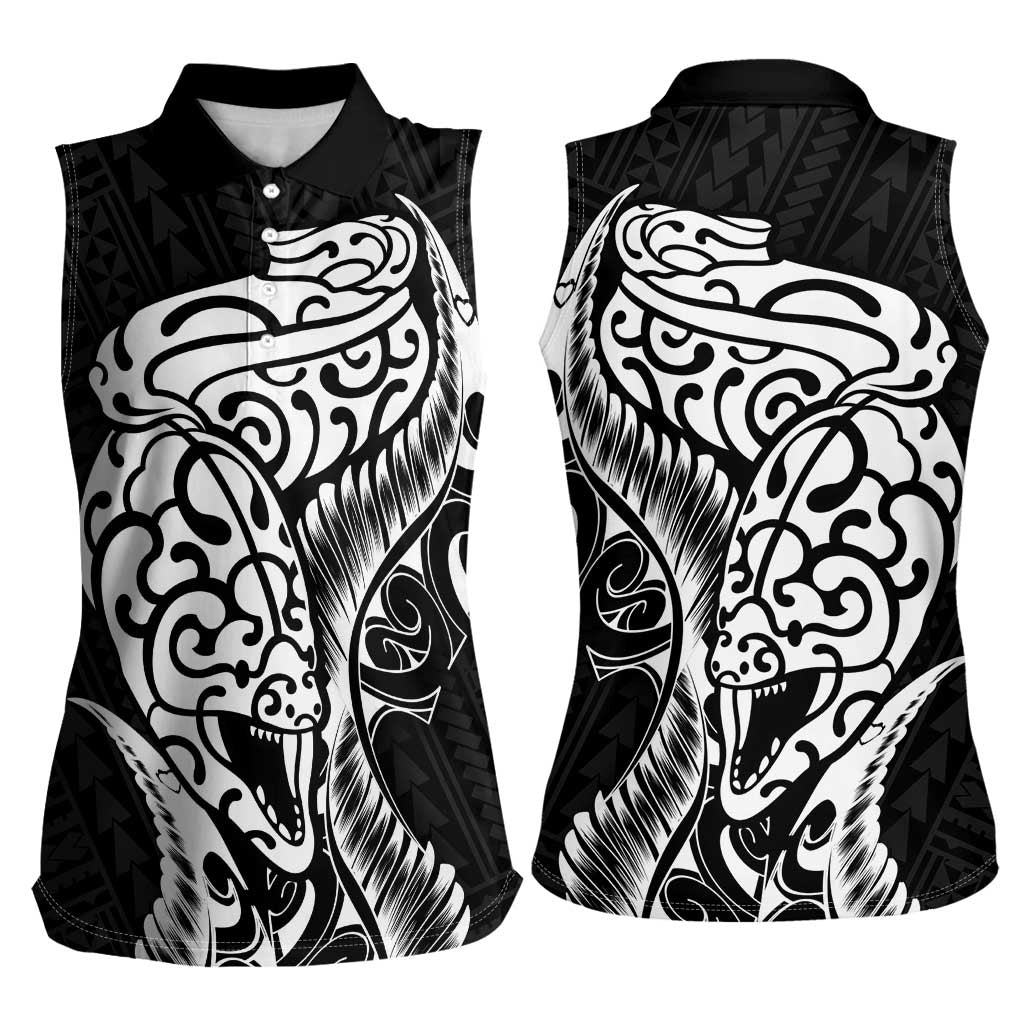 New Zealand Eel Women Sleeveless Polo Shirt Tuna Aotearoa Maori Patten - Black