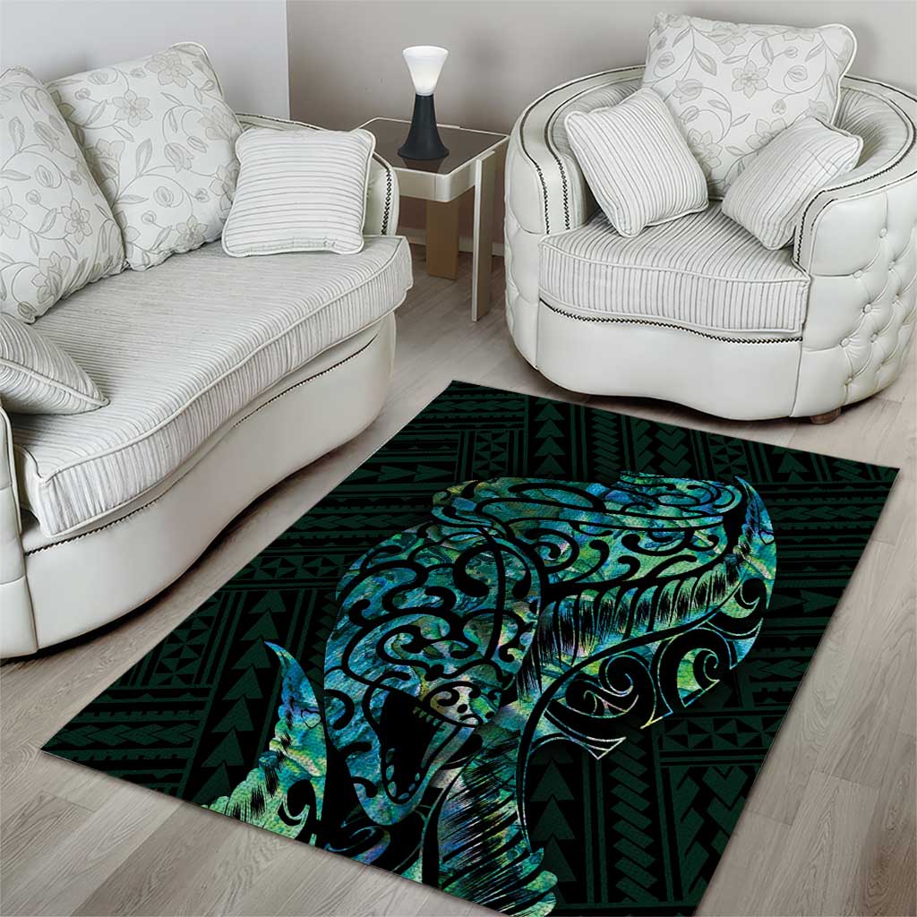 New Zealand Eel Area Rug Tuna Aotearoa Maori With Paua Shell - Turquoise