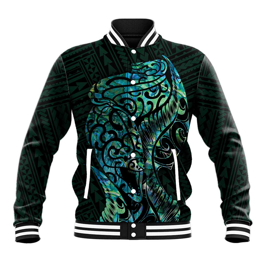 New Zealand Eel Baseball Jacket Tuna Aotearoa Maori With Paua Shell - Turquoise