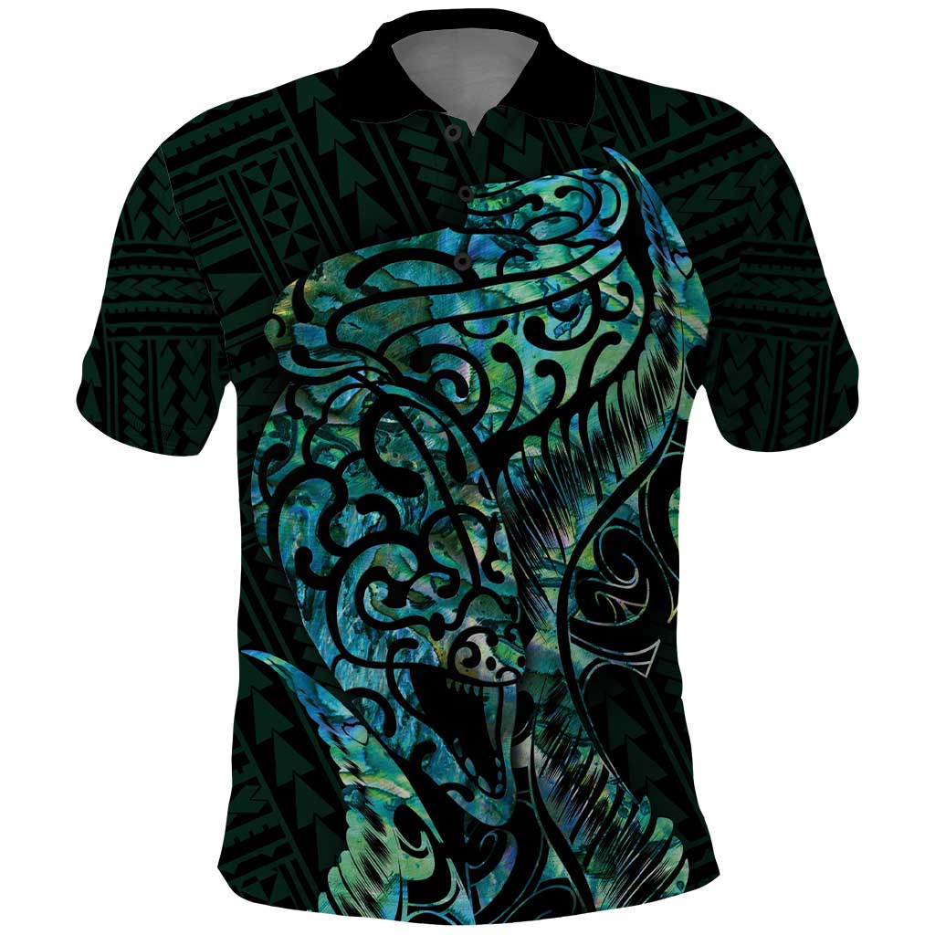 New Zealand Eel Polo Shirt Tuna Aotearoa Maori With Paua Shell - Turquoise