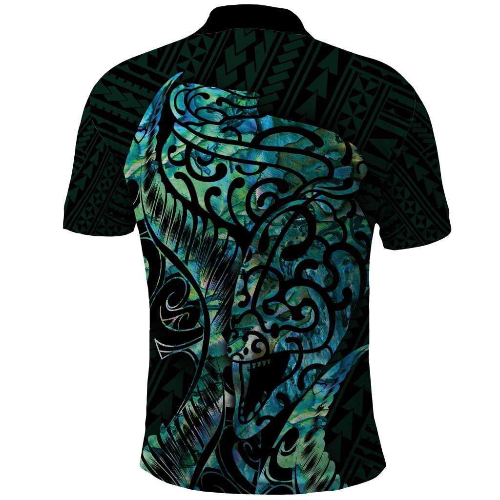 New Zealand Eel Polo Shirt Tuna Aotearoa Maori With Paua Shell - Turquoise