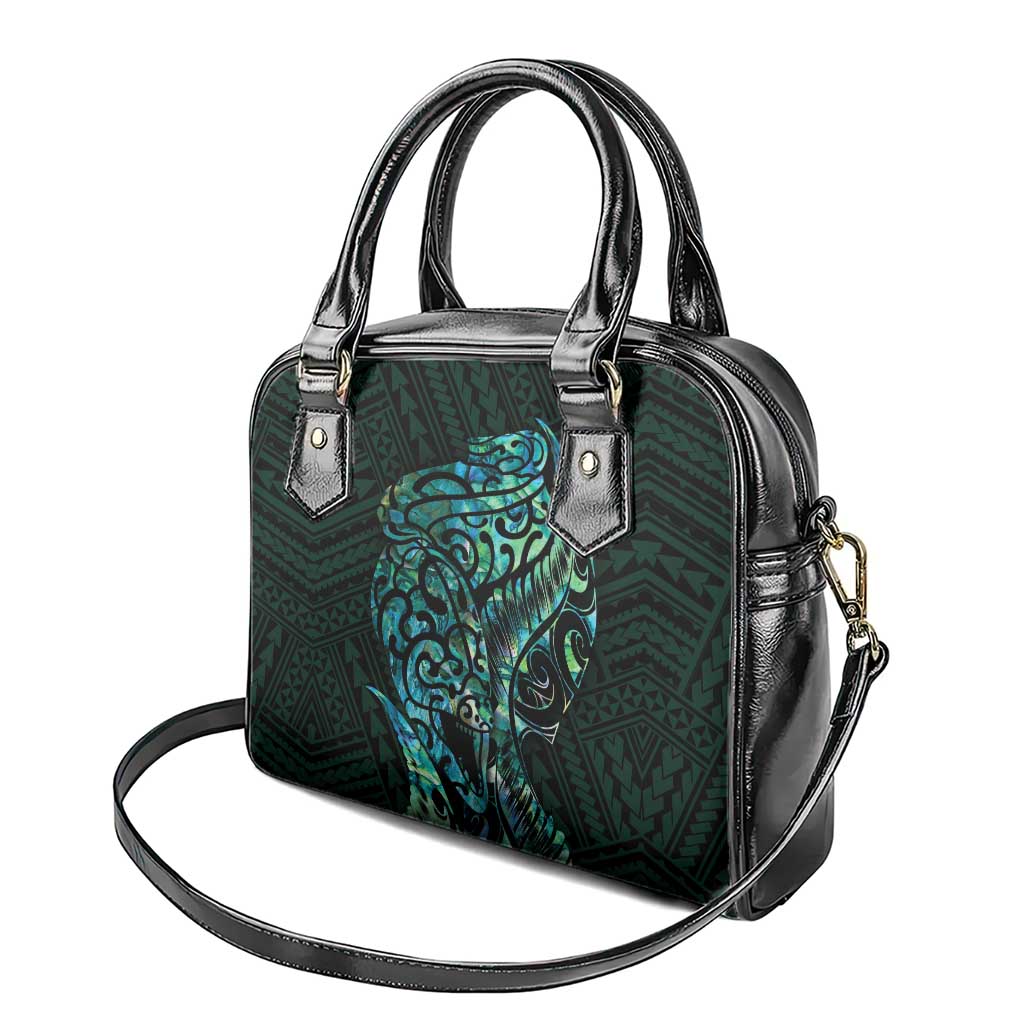 New Zealand Eel Shoulder Handbag Tuna Aotearoa Maori With Paua Shell - Turquoise