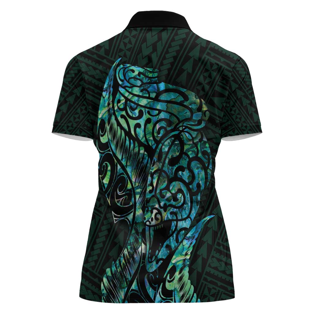 New Zealand Eel Women Polo Shirt Tuna Aotearoa Maori With Paua Shell - Turquoise