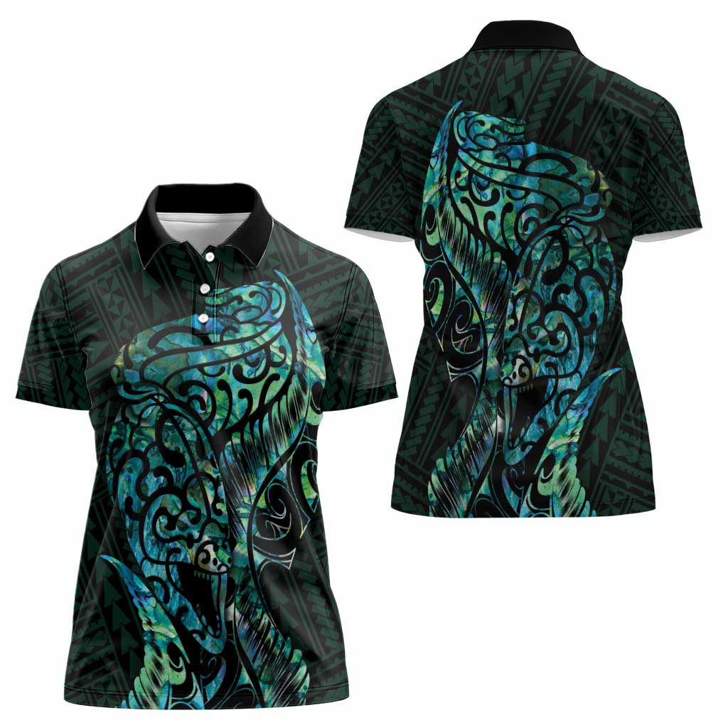 New Zealand Eel Women Polo Shirt Tuna Aotearoa Maori With Paua Shell - Turquoise