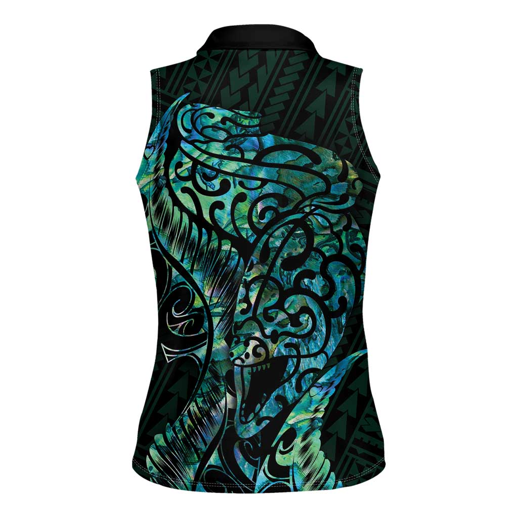 New Zealand Eel Women Sleeveless Polo Shirt Tuna Aotearoa Maori With Paua Shell - Turquoise