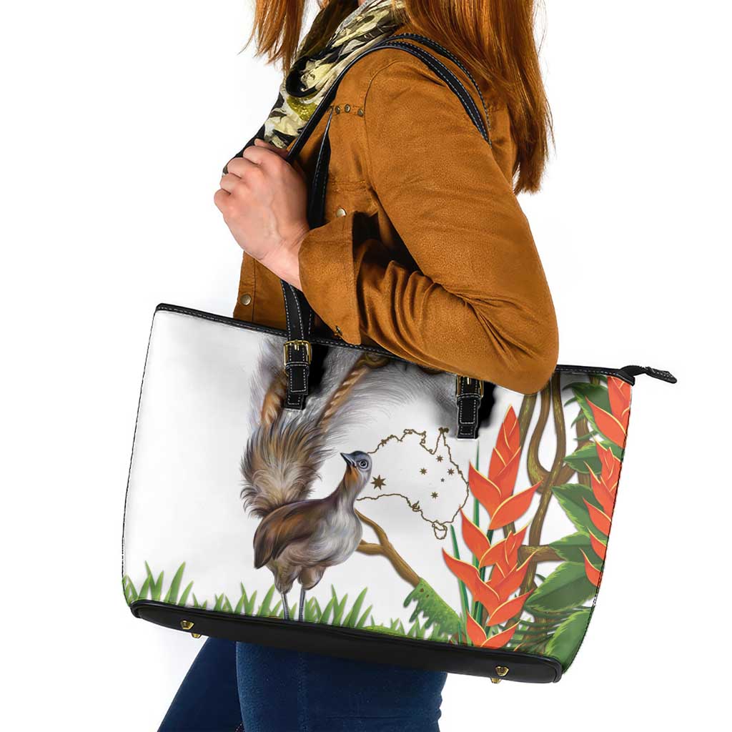 Australia Superb Lyrebird Leather Tote Bag Aussie Map - Rainforest Vibes