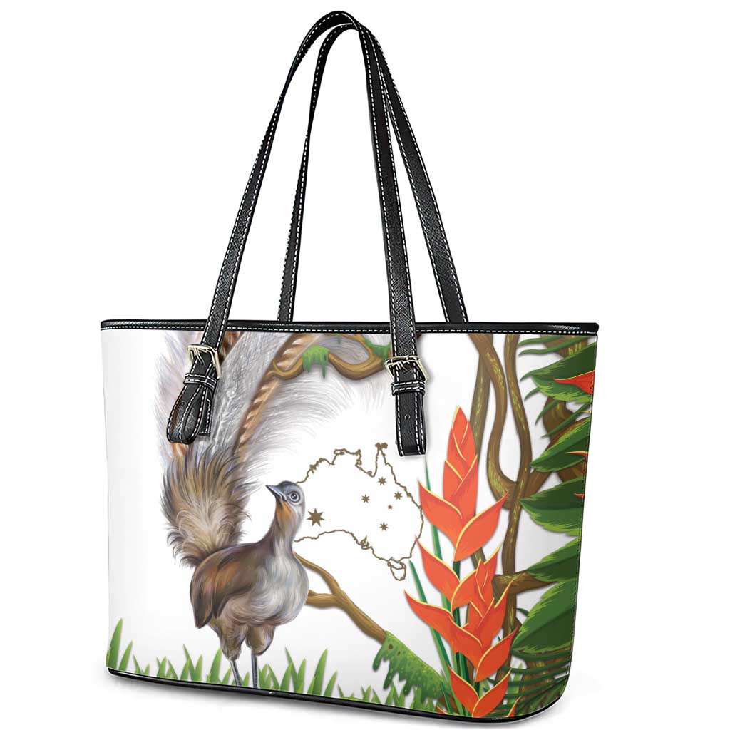 Australia Superb Lyrebird Leather Tote Bag Aussie Map - Rainforest Vibes