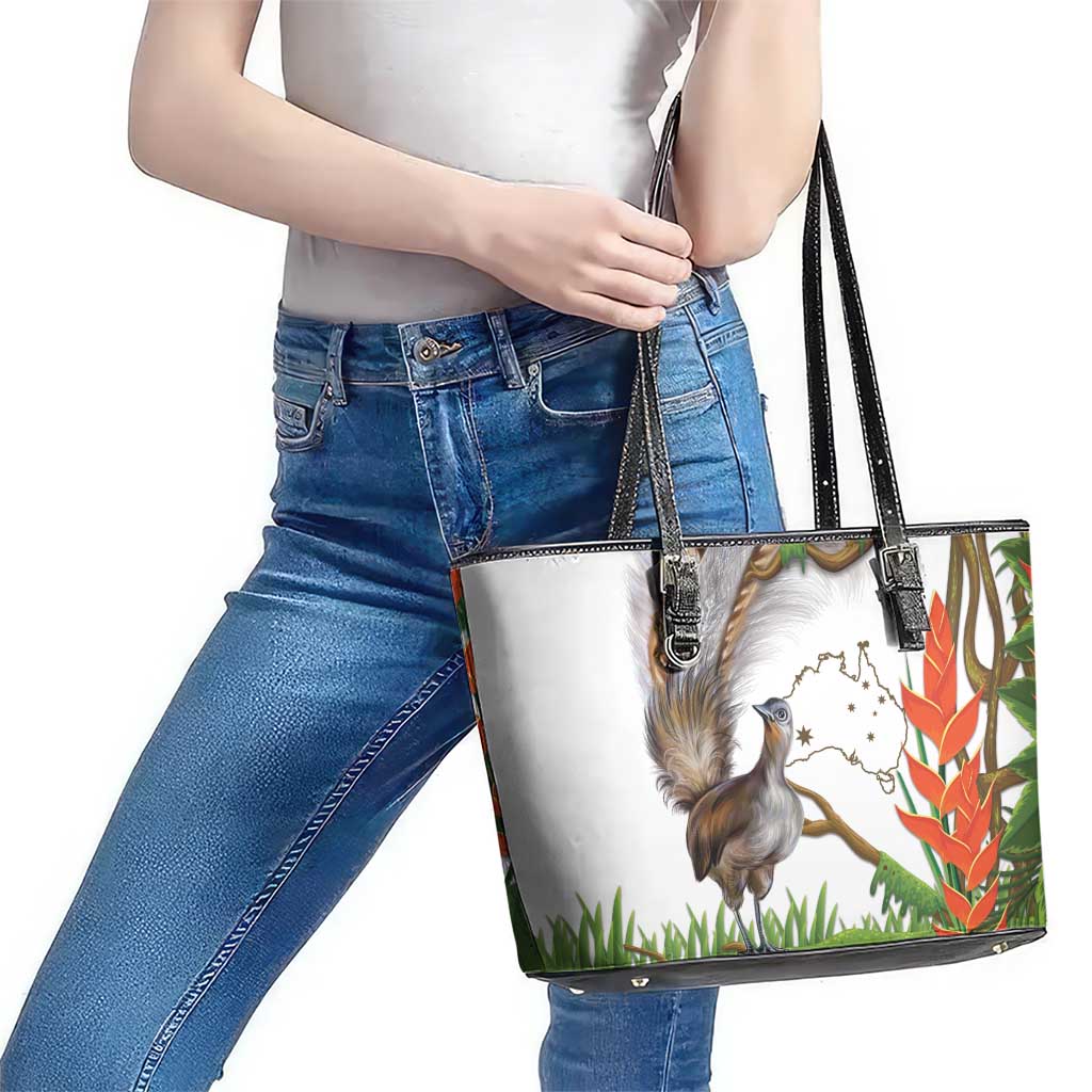 Australia Superb Lyrebird Leather Tote Bag Aussie Map - Rainforest Vibes