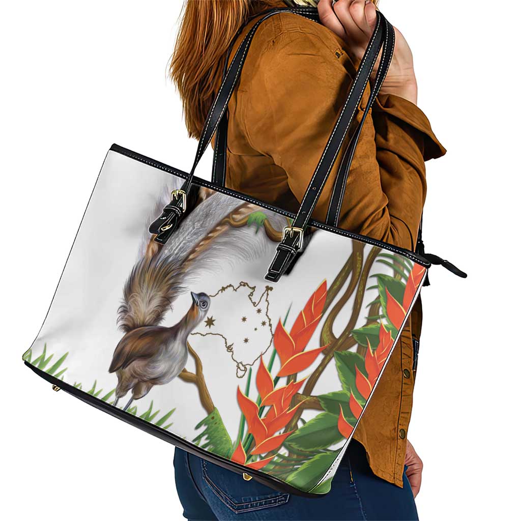 Australia Superb Lyrebird Leather Tote Bag Aussie Map - Rainforest Vibes