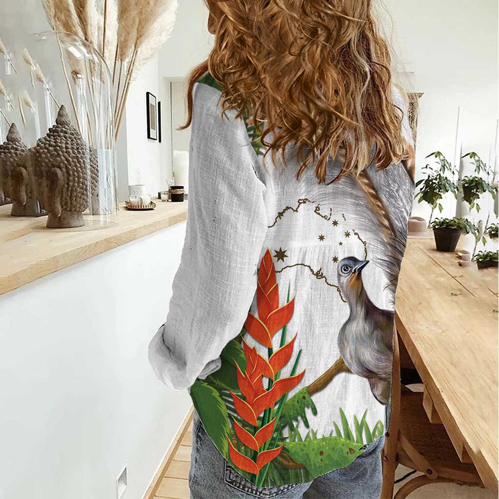 Australia Superb Lyrebird Women Casual Shirt Aussie Map - Rainforest Vibes