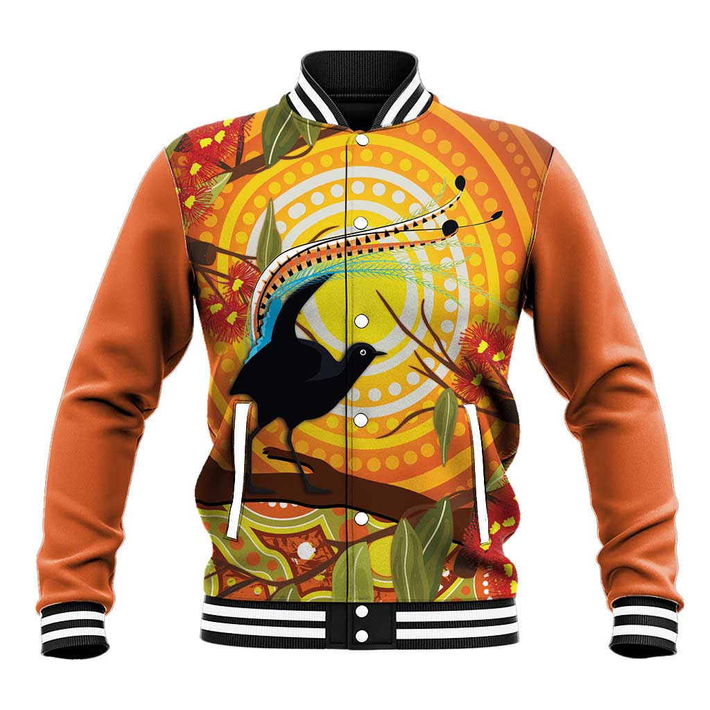 Australia Superb Lyrebird Baseball Jacket Aboriginal Art