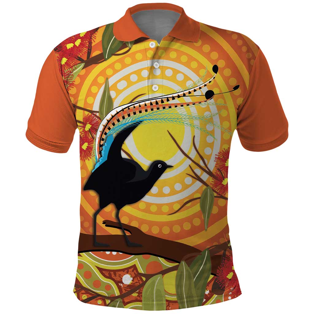 Australia Superb Lyrebird Polo Shirt Aboriginal Art