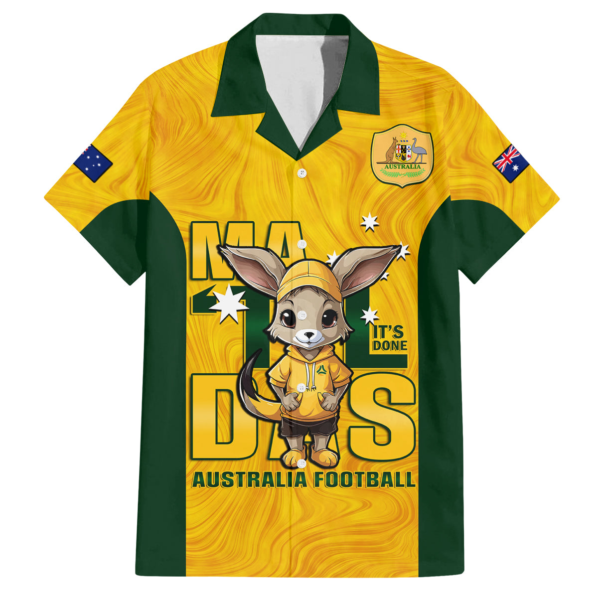 custom-matildas-family-matching-long-sleeve-bodycon-dress-and-hawaiian-shirt-australian-cute-mascot-unique-gold-version