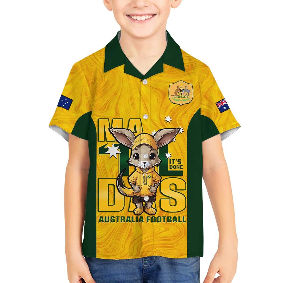 custom-matildas-family-matching-long-sleeve-bodycon-dress-and-hawaiian-shirt-australian-cute-mascot-unique-gold-version